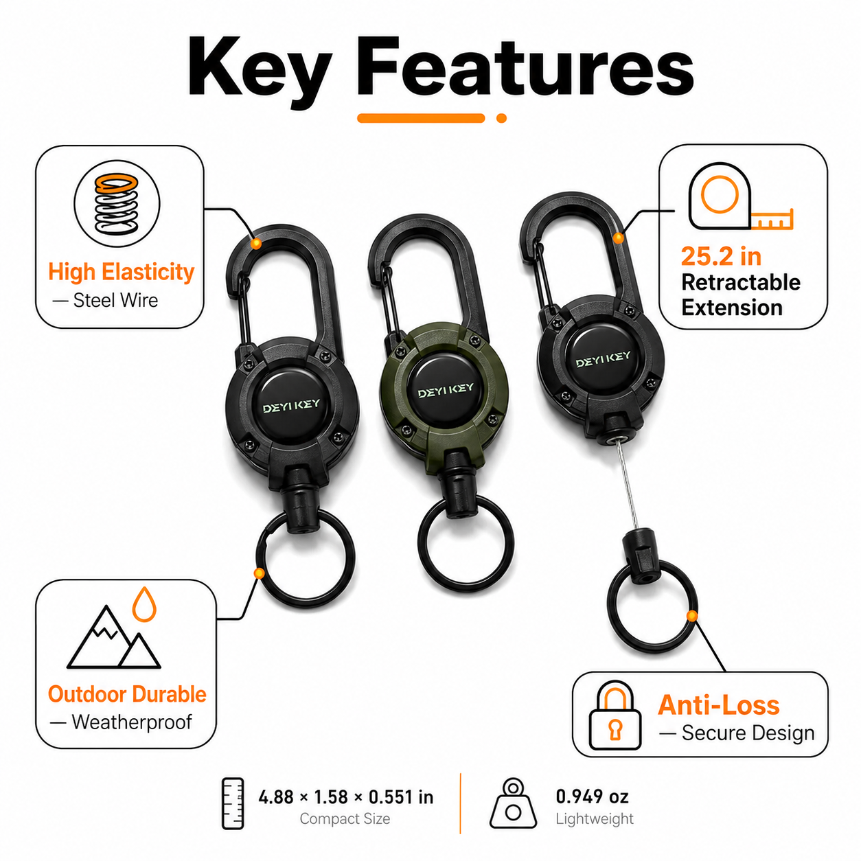 Heavy-Duty Retractable Key Holder.