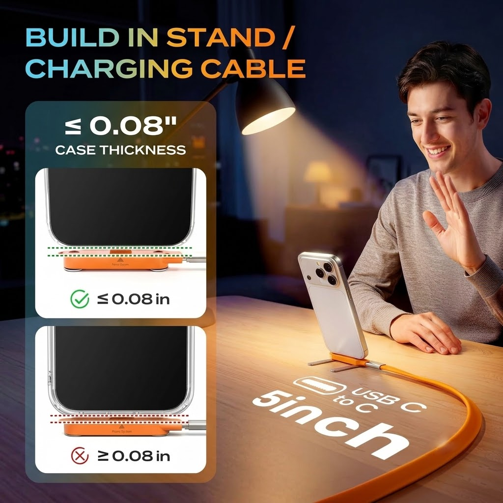 Fast Charging Cable with Detachable Stand | USB-C & Lightning.