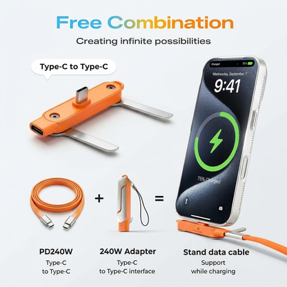 Fast Charging Cable with Detachable Stand | USB-C & Lightning.
