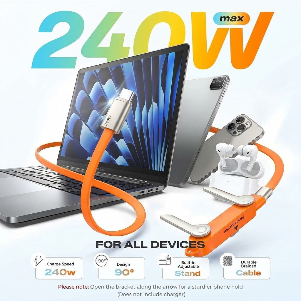Fast Charging Cable with Detachable Stand | USB-C & Lightning.
