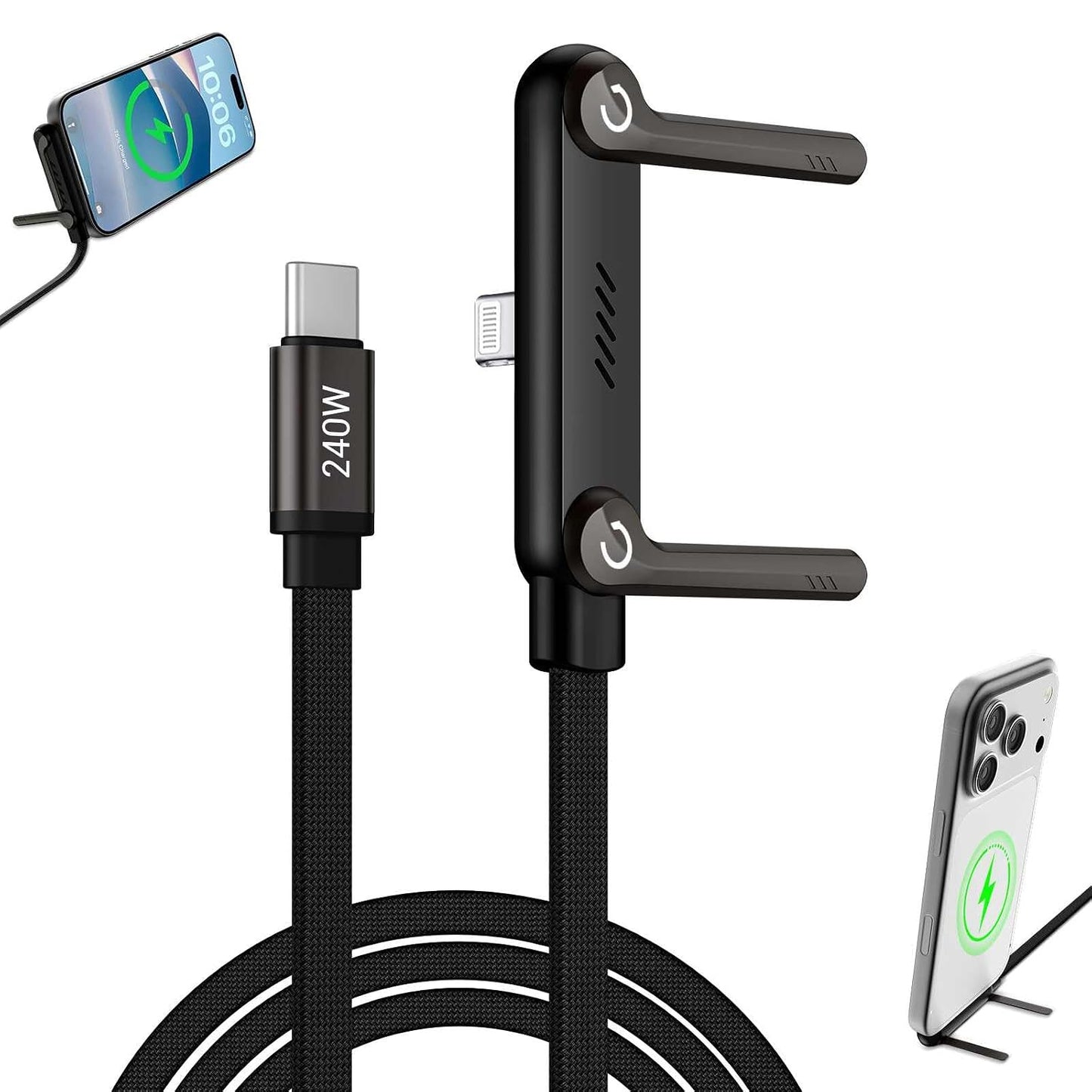 Fast-Charging Cable with Invisible Stand | USB-C & Lightning