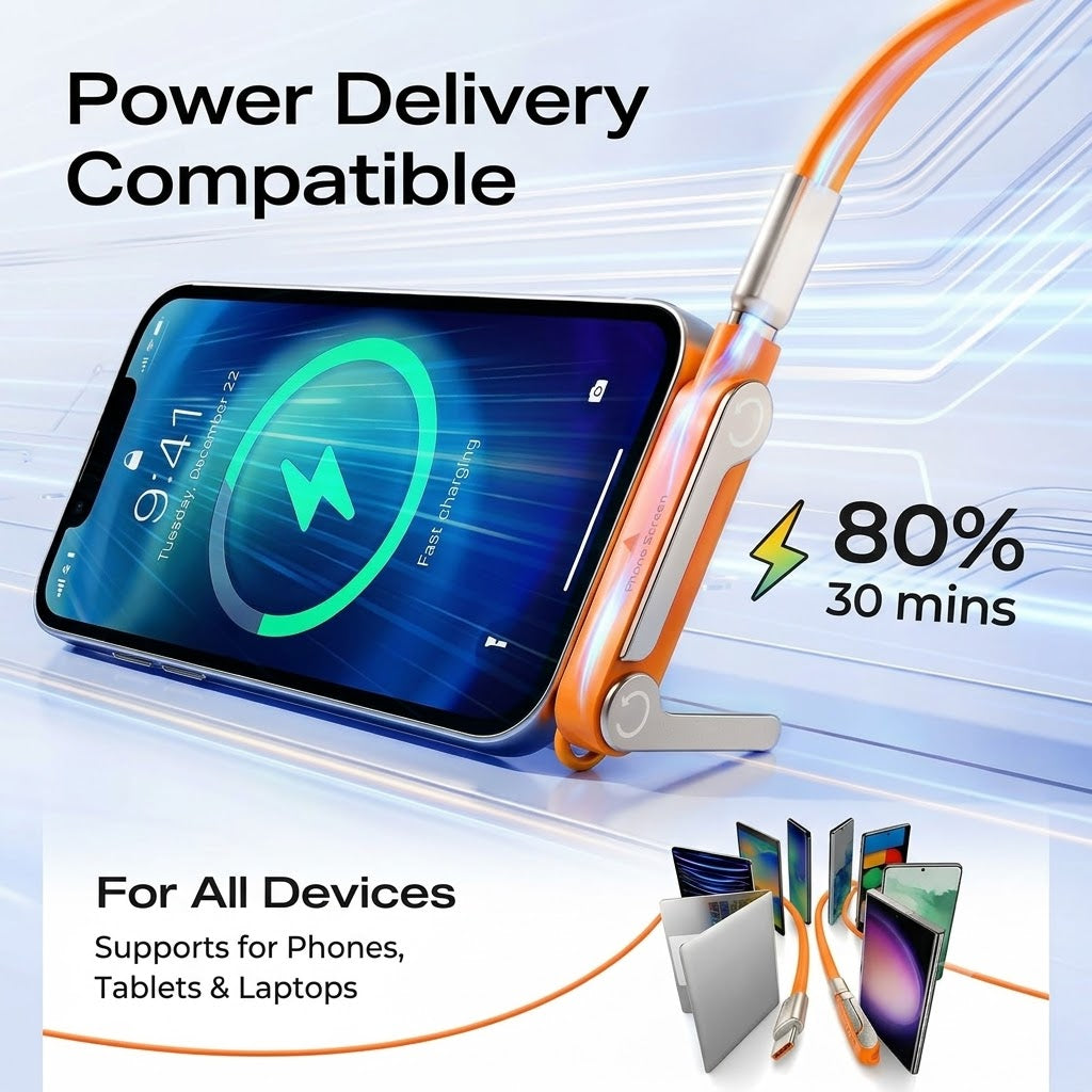 Fast Charging Cable with Detachable Stand | USB-C & Lightning.