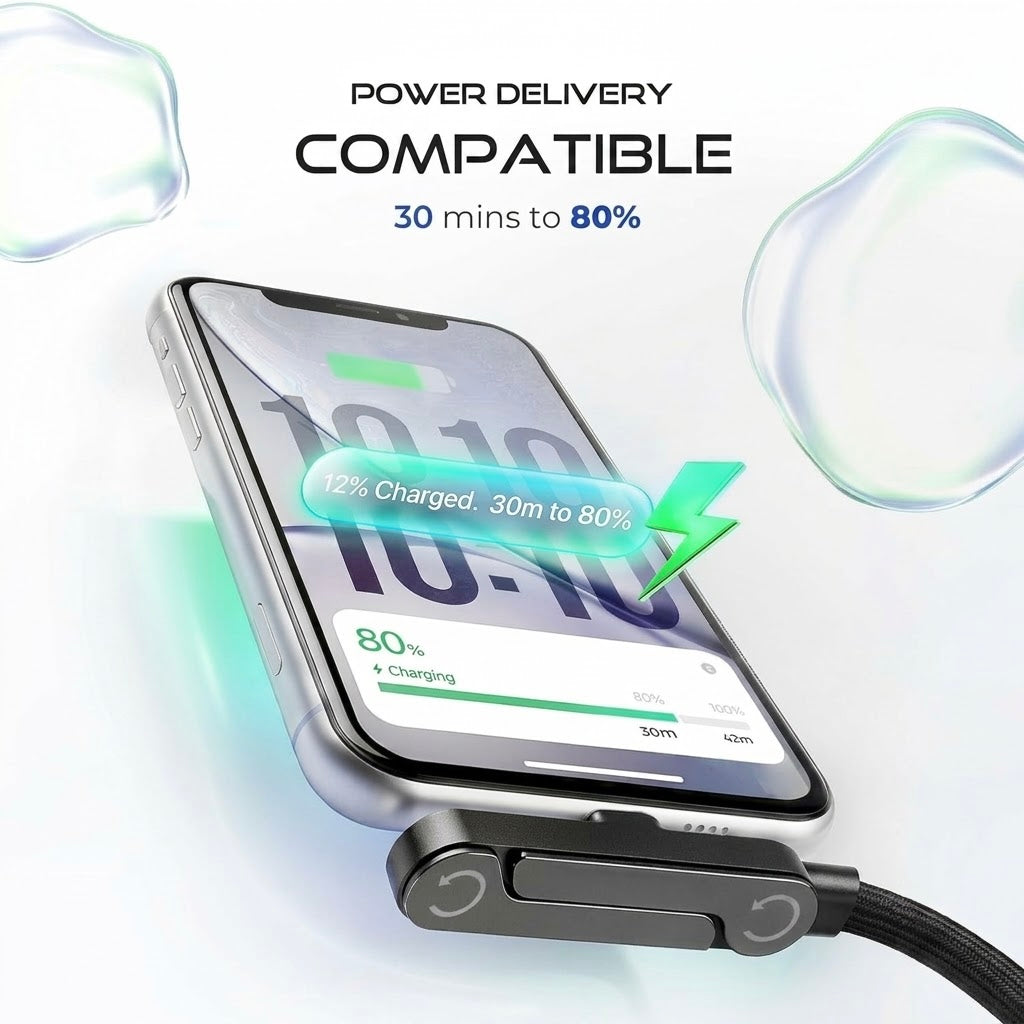 Fast-Charging Cable with Invisible Stand | USB-C & Lightning