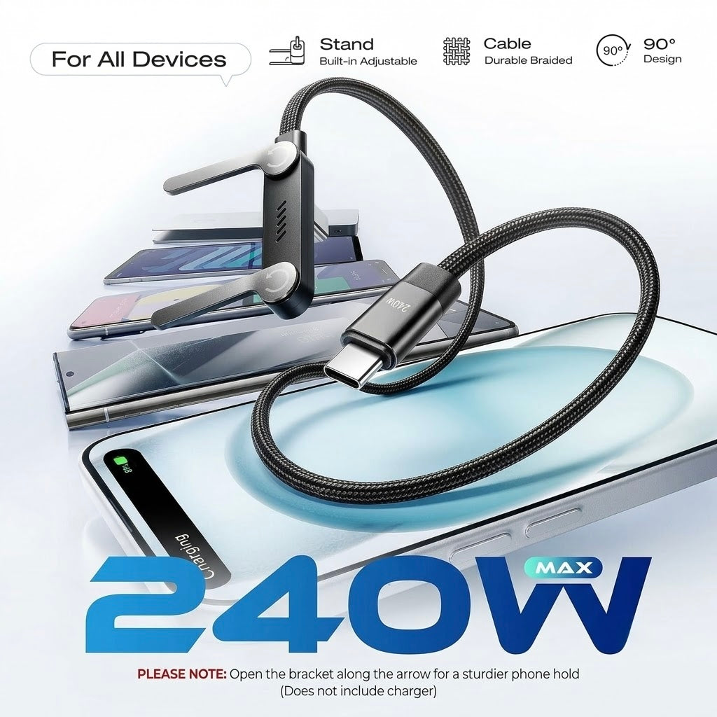 Fast-Charging Cable with Invisible Stand | USB-C & Lightning